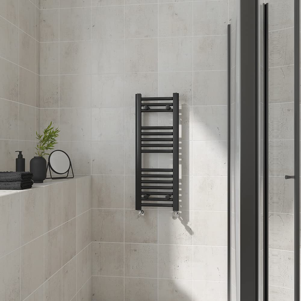 (Straight, 800X300mm) Warmehaus Heated Towel Rail Black Bathroom Ladder Style Radiator Central Heating 5063021956713