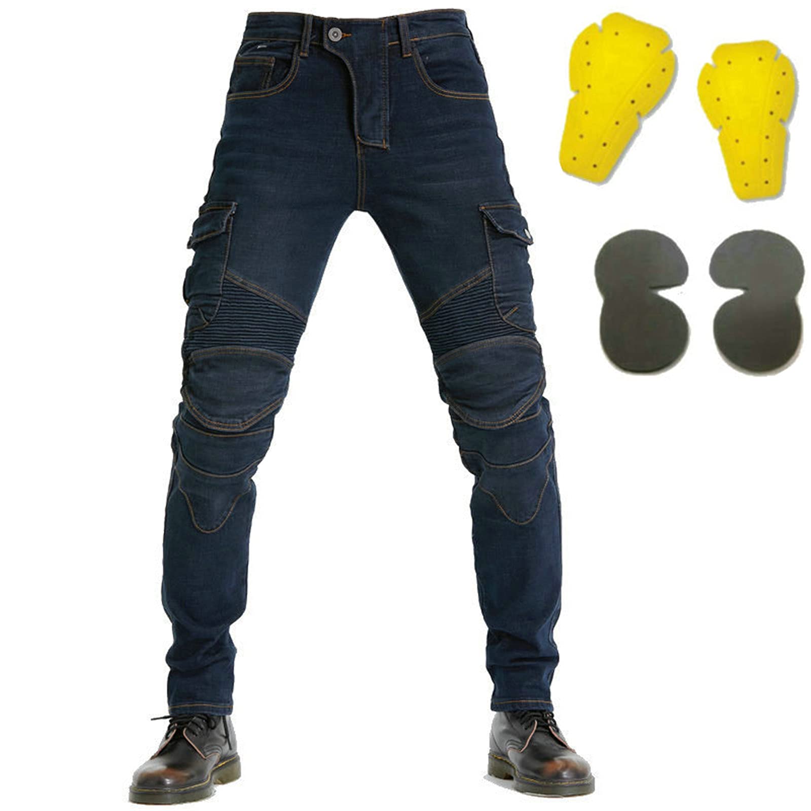 Pantaloni da Moto da Uomo,Moto Biker Jeans Pantaloni Protezione Armature Motorcycle Pants da Ciclismo,Impermeabili Cargo Pantaloni da Corsa (Blu,XS)