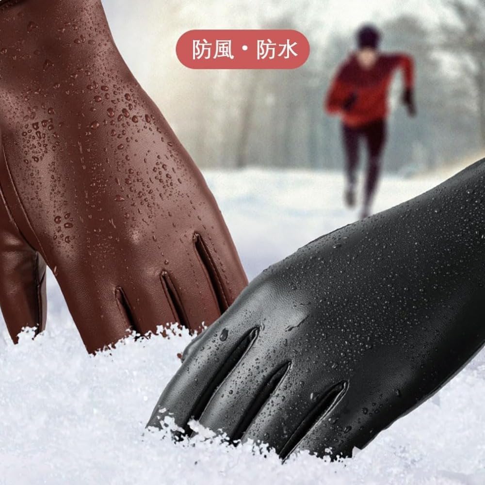 [Ornatego] レザー手袋 メンズ・レディース兼用、防寒・防風・裏起毛で暖かい本革グローブ、スマホ対応タッチパネル機能付き、通