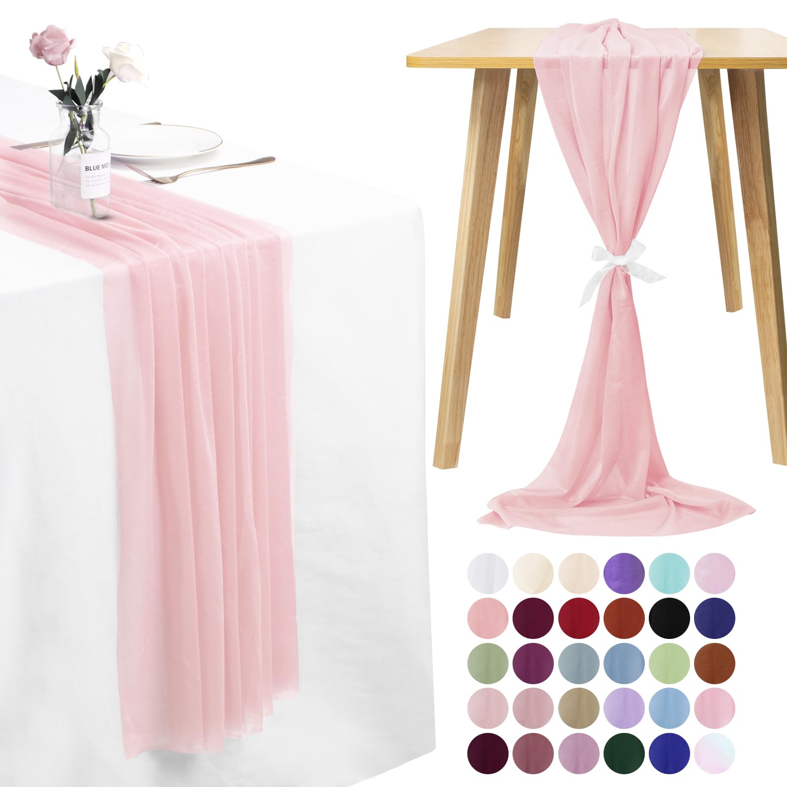 LEREATI 3 Pack Cheesecloth Table Runner Dark Pink Chiffon Table Runner 75cm x 180cm Gauze Sheer Table Runner Tulle Cheese Cloth Tablerunner for Party, Wedding, Christmas, Shower Decorations