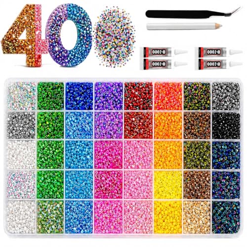 Rhinestone Bedazzling Kit with 40 Colors & 35000PCS Flatback Gems, DIY Craft Decorating Set with Tools for Tumblers, Phones, Books, Accessories & Creative Adult Projects