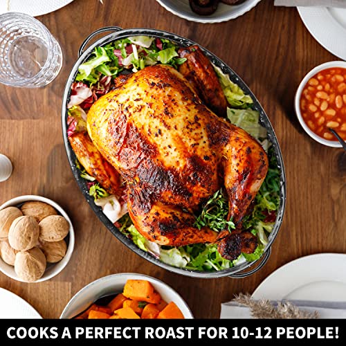 Dimeshy 16Inch Roasting Pan, Enamel On Steel, Black Covered Oval Roaster Pan With Lid, Medium Cookware For Turkey, Small Chicken, Roast Baking Pan. #TOP2