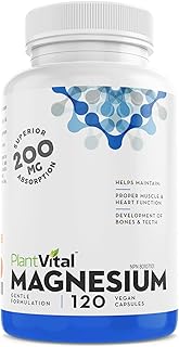 PlantVital Magnesium Bisglycinate 200mg Capsules -Magnesium Supplement for Men and Women - Support healthy muscles, including heart health and bone function - 120 vegan magnesium capsules -1 Bottle