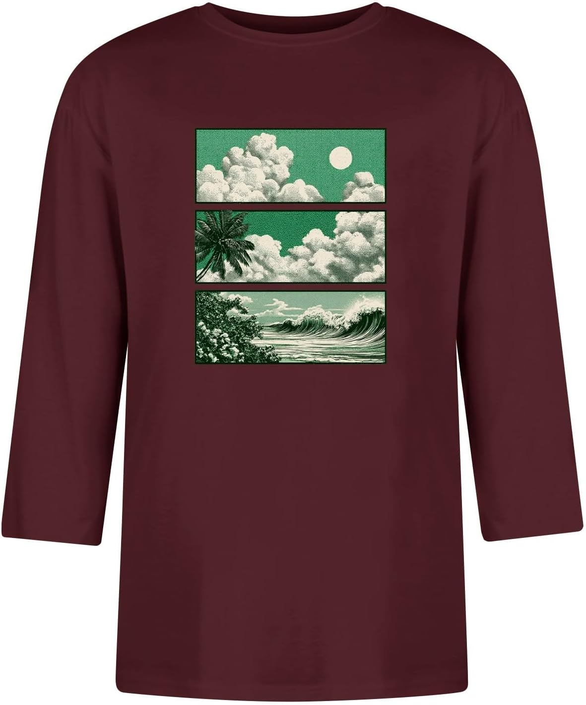WENKOMG1 Men's Novelty Graphic Print Tee Shirt 3/4 Sleeve Casual Summer Hawaiian Beach T-Shirt, S-3XL