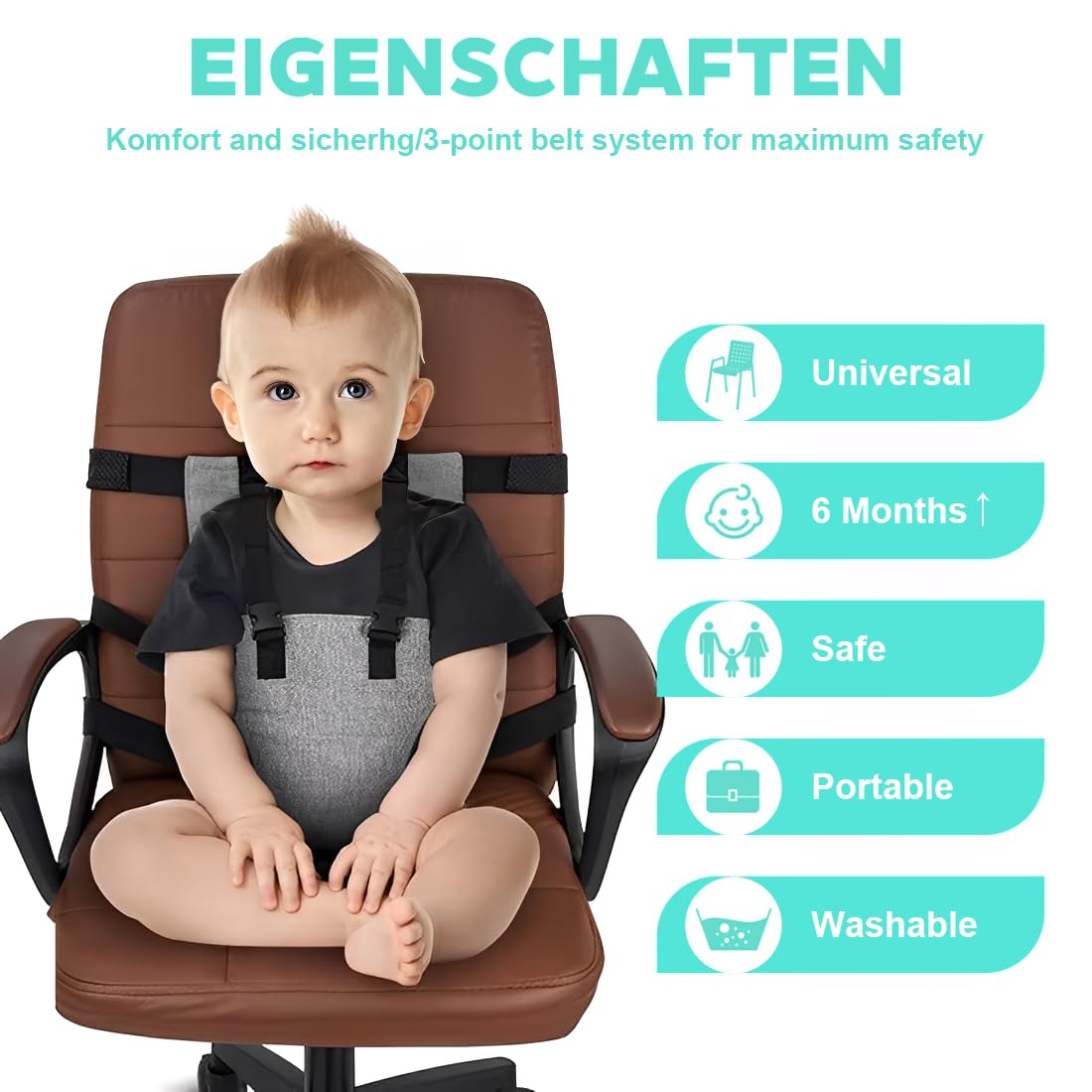 1 Pezzi Seggiolone Pappa Portatile, Lavabile Seggiolone Imbracatura, Seggiolone per Bambini da Viaggio con Imbracatura di Sicurezza, Sedia Imbracatura Portatile per Bambini, 6-36 Mesi per Viaggi Casa