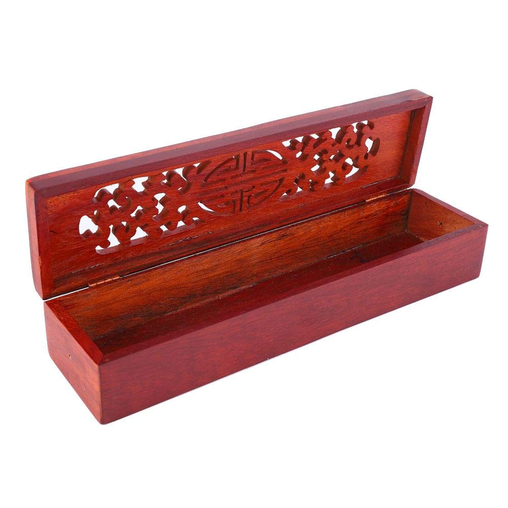 Pssopp Red Wooden Incense Stick Holder Box With Storage - Handmade Joss Stick Cone Burner With Ash Catcher For Home Buddhist Temple