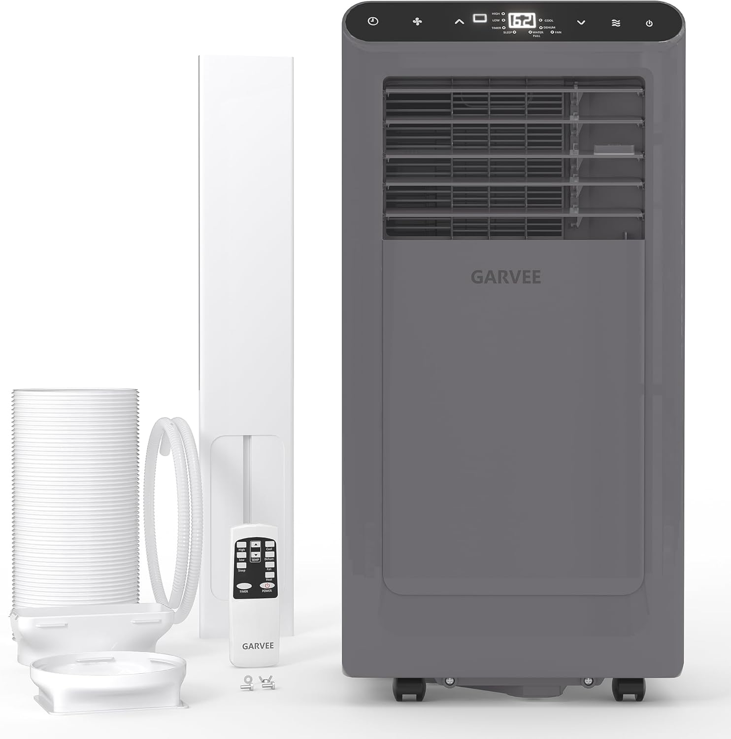 Garvee 8000 BTUs Portable Air Conditioner,Up to 350 Sq.Ft. Remote Control 48dB Portable AC Unit, Dehumidifier, Fan, Sleep, 24H Timer&Installation Kit, DOE Certified, Ceer 6.2, White+Black Panel