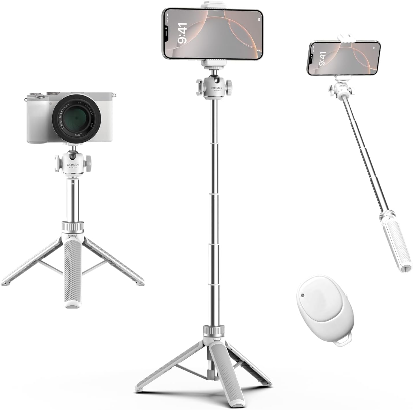 COMAN Selfie Stick for iPhone, 24" Phone Tripod with Remote 360° Ball Head, Portable Stand for Cell Phone iPhone 17/16/15/14/13/12 Pro Max/Android Gopro
