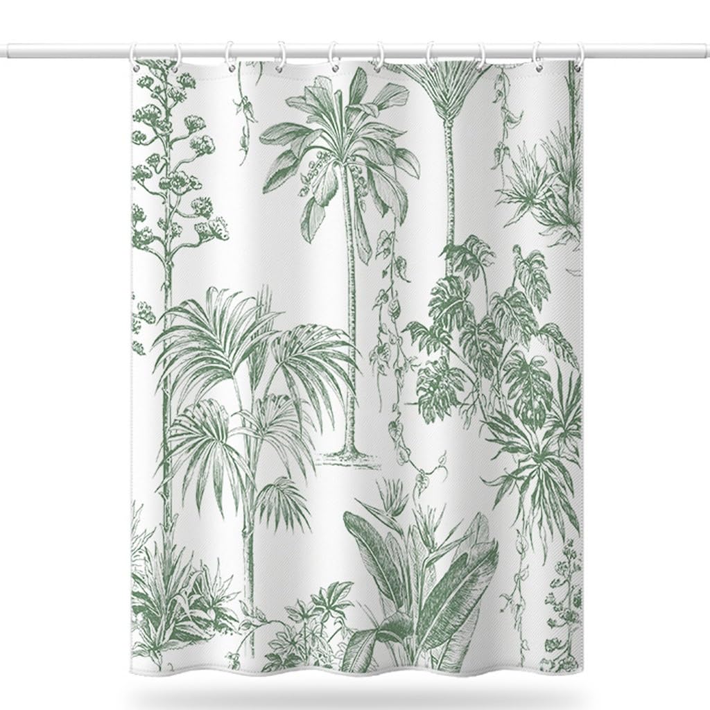 Rideau De Douche Rideau à Motif de Feuilles de Plantes Vertes Rideau de Porte en Polyester Rideau de séparation Impression numérique Rideau de Douche Doublure De Rideau De Douche(W120xH180cm)