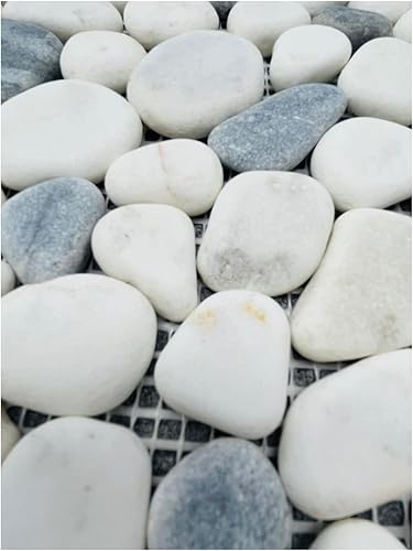 Tenedos Azulejo de mosaico de piedra de mármol gris y Carrara Pebbles para suelo y pared de baño, ducha y pared al aire libre (1 hoja)