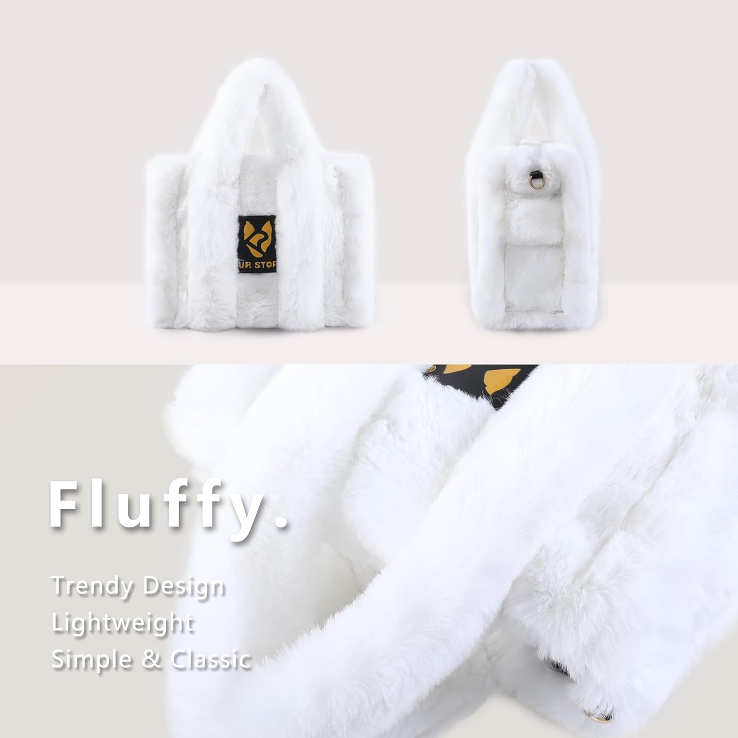 Women Large Tote Bag Faux Fur Purses Plush Handbag Fuzzy Shoulder Bag Big Capacity - Image 3