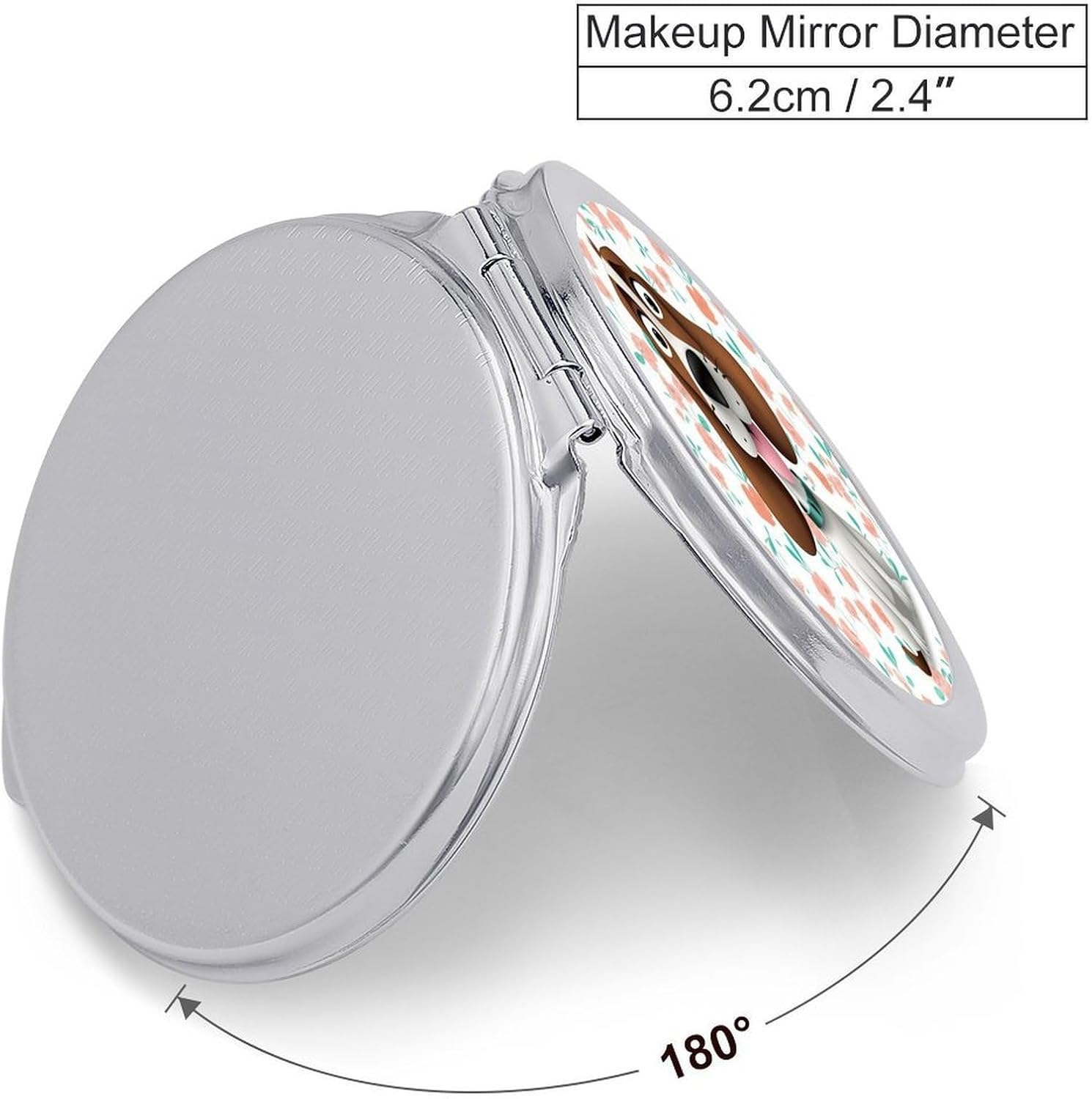 Travel Funny Dog Makeup Mirror Compact Pocket Vanity Mirror Double-Sided 2X /1x Magnifying Round Folding Handheld Cosmetic Beauty Mirrors for Purse Handbag image 2