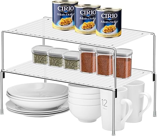 Miniatura 5 de Juego de 4 estantes organizadores de gabinete de cocina, organizador apilable y almacenamiento para armario de gabinete, elevadores de estantes