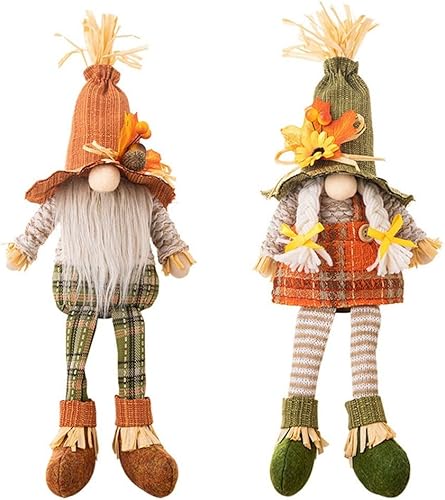 Figuras de gnomos de peluche de cosecha de otoño, 2 piezas de gnomos de peluche decorativos de Acción de Gracias para decoración de mesa de bandeja