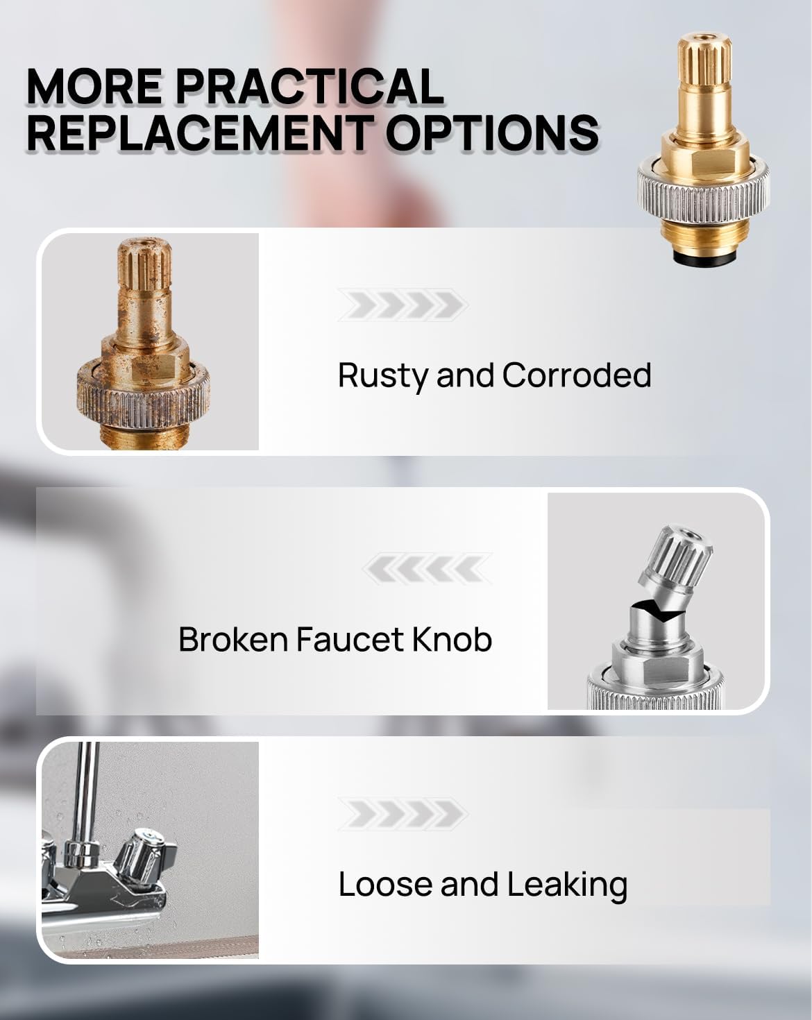 4" Brass Faucet Handle Cartridge Replacement Stem Assembly Faucet Valves Hot and Cold Knob Handle Kit with Stem for Kitchen & Bathroom Knob Handles