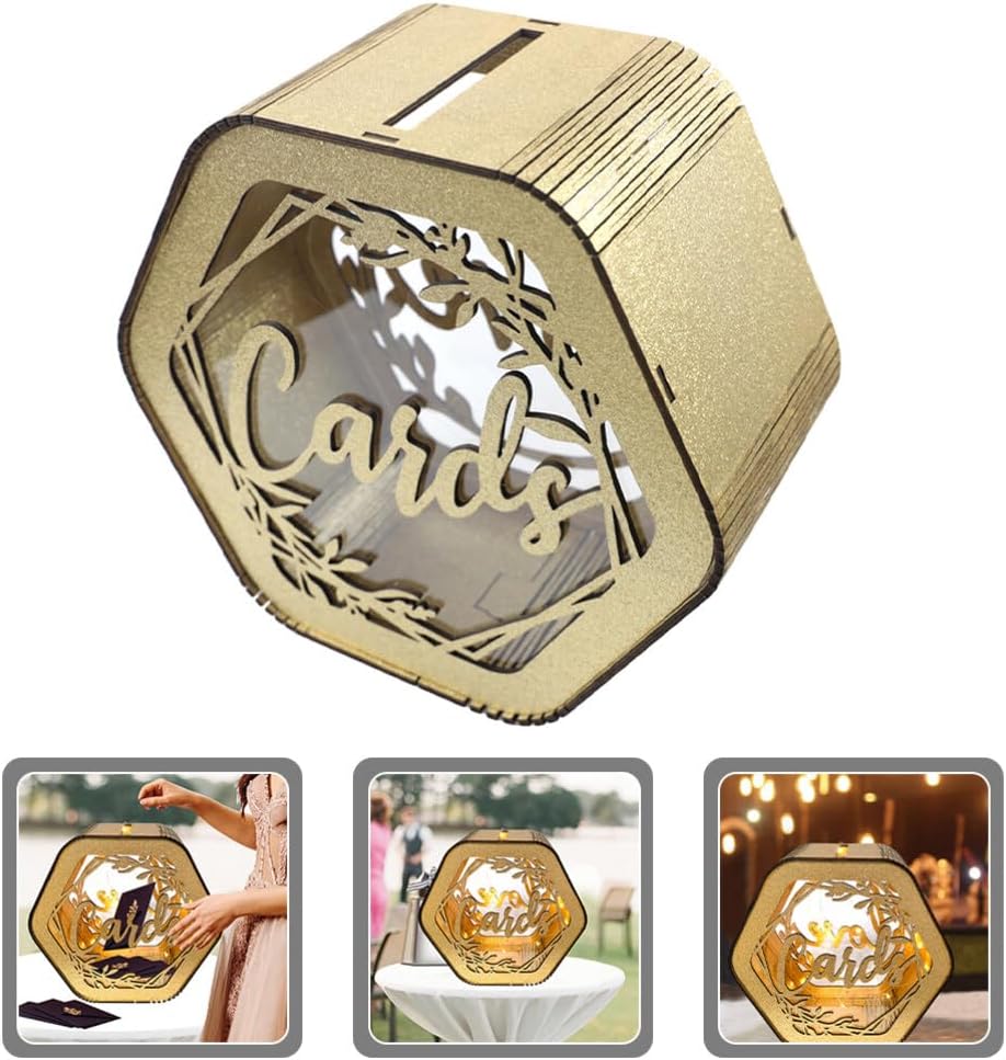 Gadpiparty Card Box Hollow Design Elegant Hexagonal Keepsake Box for Weddings Showers and Parties for Collecting Cards Envelopes and Notes Easy Assembly and Safe Wood Material