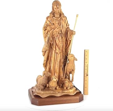 Bethlehem Handicrafts Unique Carved Wooden Good Shepherd's Statue