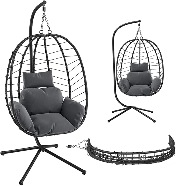 STEELSØN STEELSØN Alarian Hängesessel mit Gestell – Hängestuhl Rattan Outdoor & Indoor mit Kissen – Hängekorb Schwarz höhenverstellbar – Ga — Hängematten