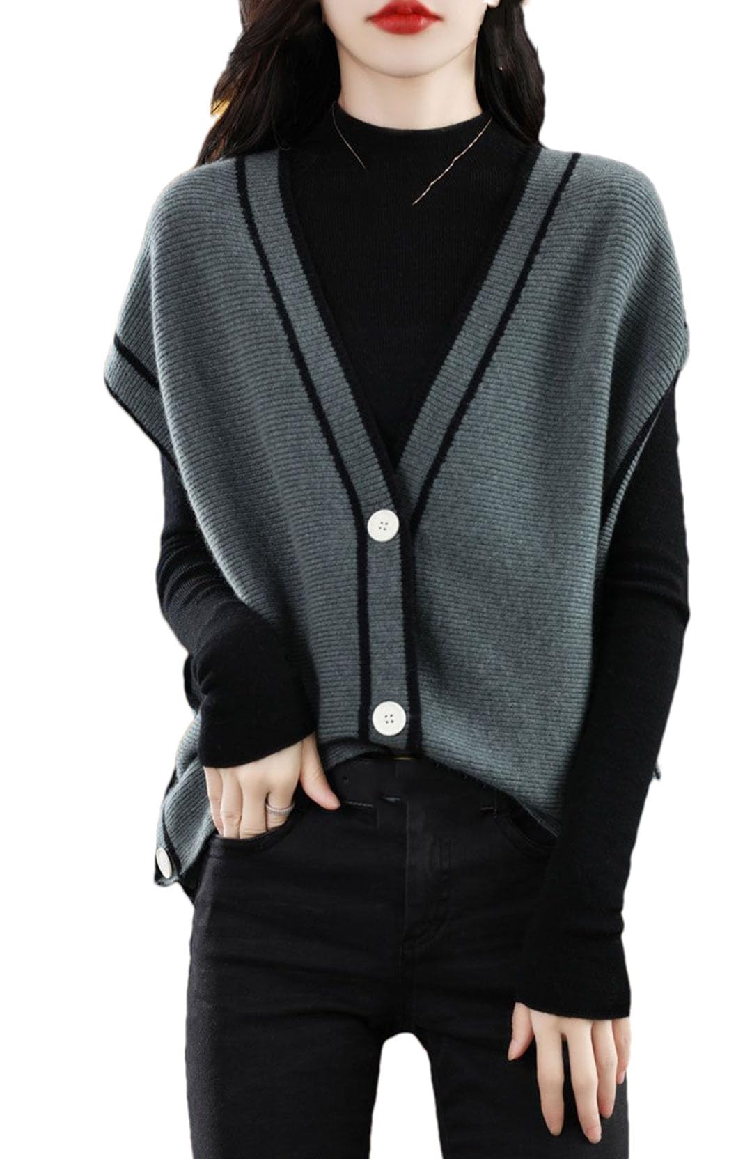 Suéter Informal para Mujer, Chaleco con Cuello En V, Cárdigans Sueltos, Suéteres De Punto Sin Mangas