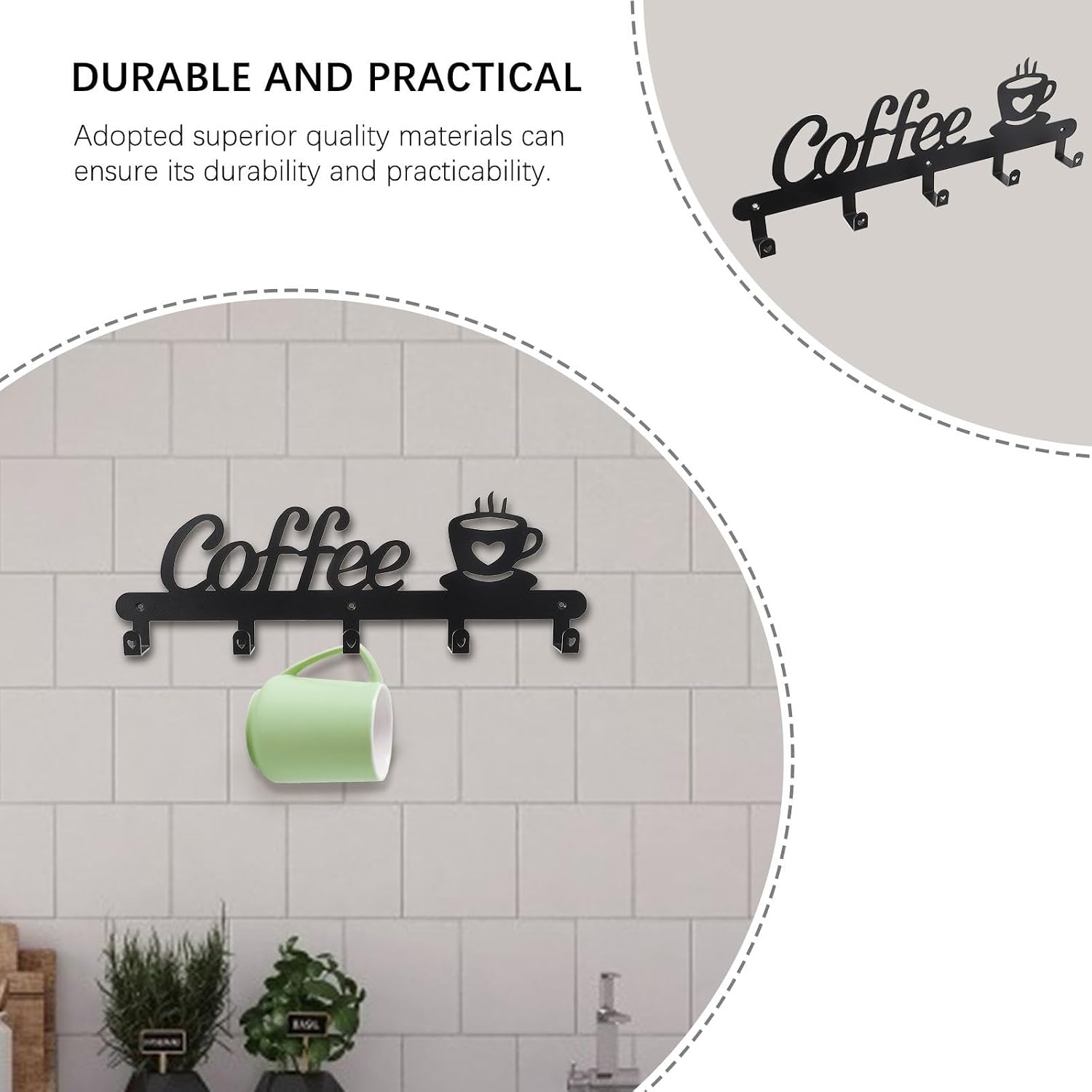 SECFOU Metal Mug Hooks Coffee Cup Organizer Rack Iron Art Hanging Rack Cup Storage Hook for Kitchen Wall Mounted Suitable for Home Office Use