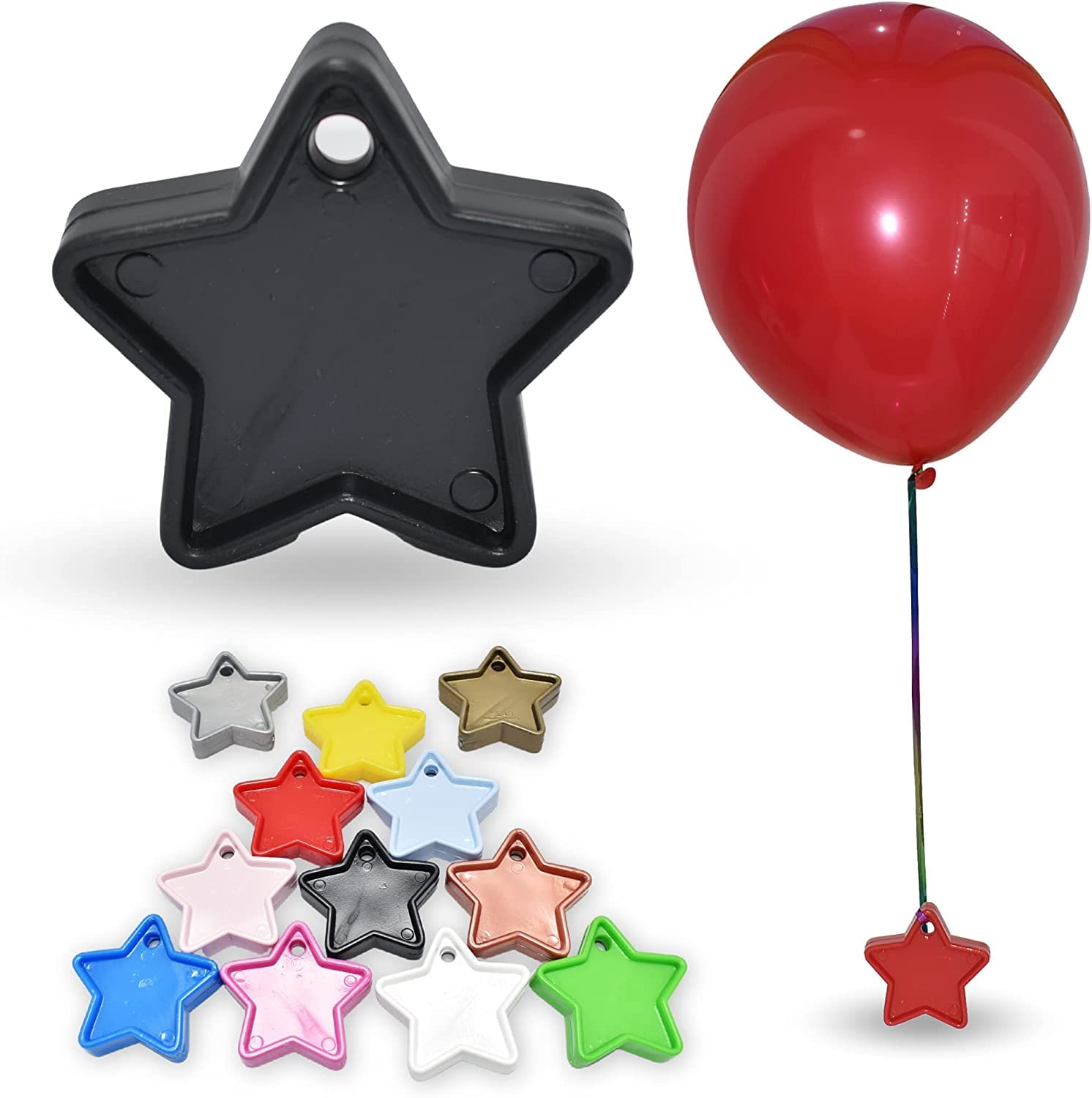 Pannu Design Heavy Duty Star Shape Weights For Helium Balloons Multi Colour Weights Balloons Pack of 5, 10 & 25 For Birthday Party Decoration, Baby Shower Balloon (Black, Pack of 10)