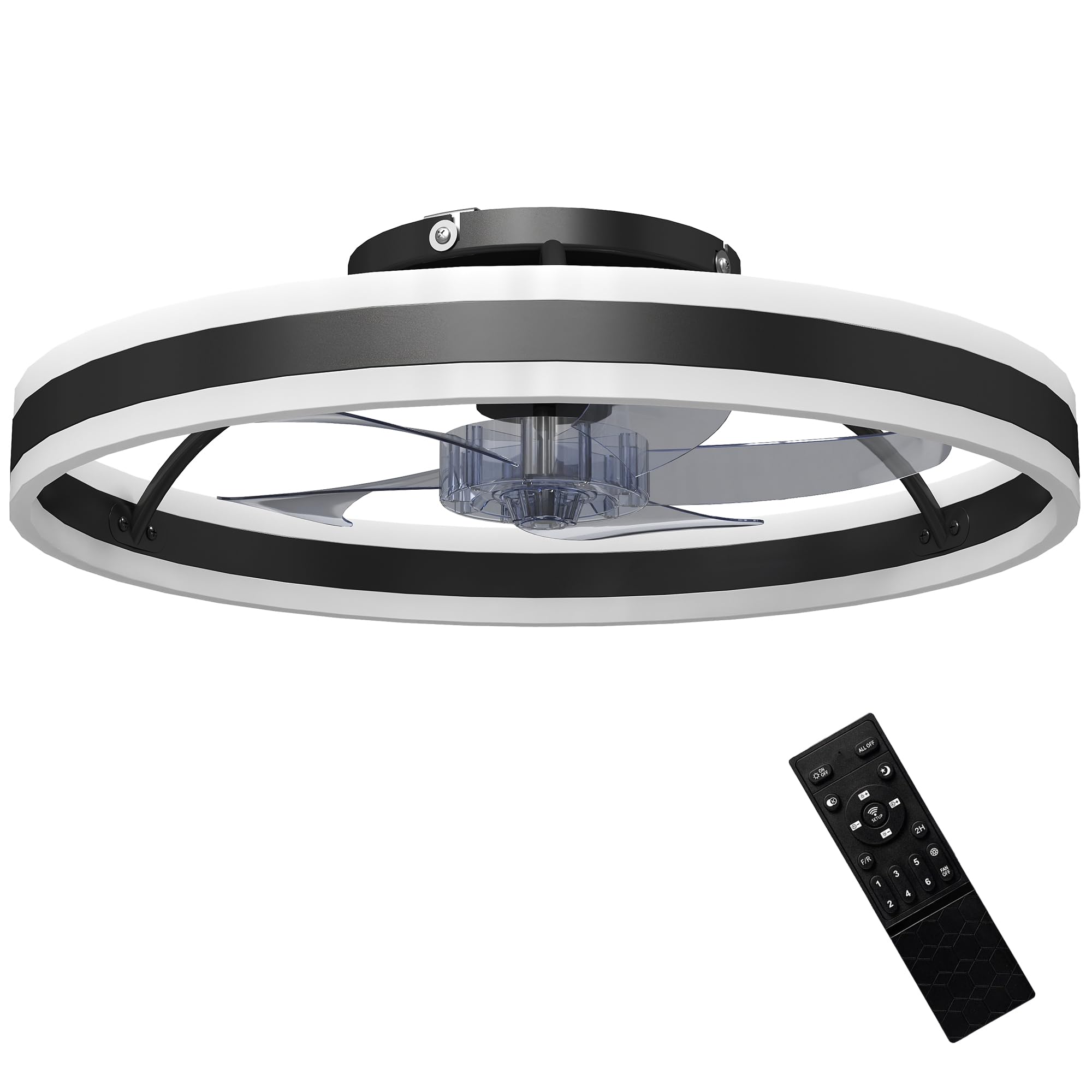 HOMCOM Ventilador de Techo con Luz LED 45 W Motor DC Reversible Lámpara Ventilador Techo Silenciosa con Mando a Distancia 6 Velocidades 3 Colores Temporizador para Salón Dormitorio Ø50 cm Negro