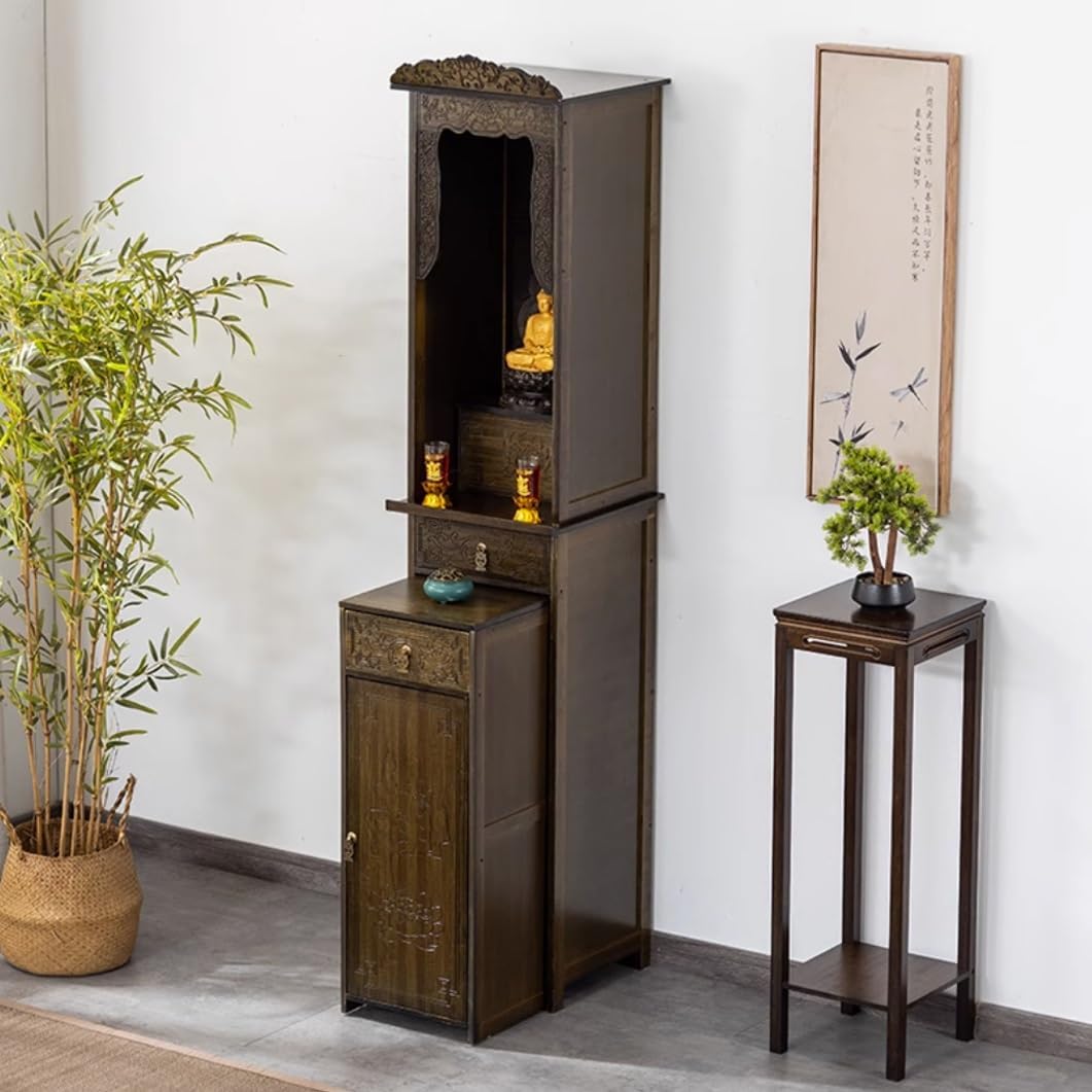 YVYKFZD Bamboo Shrine Altar Table, Altar Cabinet Buddha Niche with Storage, Chinese Cabinet Meditation Table with Moving Wheels, Household Buddhist Altar Offering Table(40x72x186cm/15.7"x28.3"x73.2")