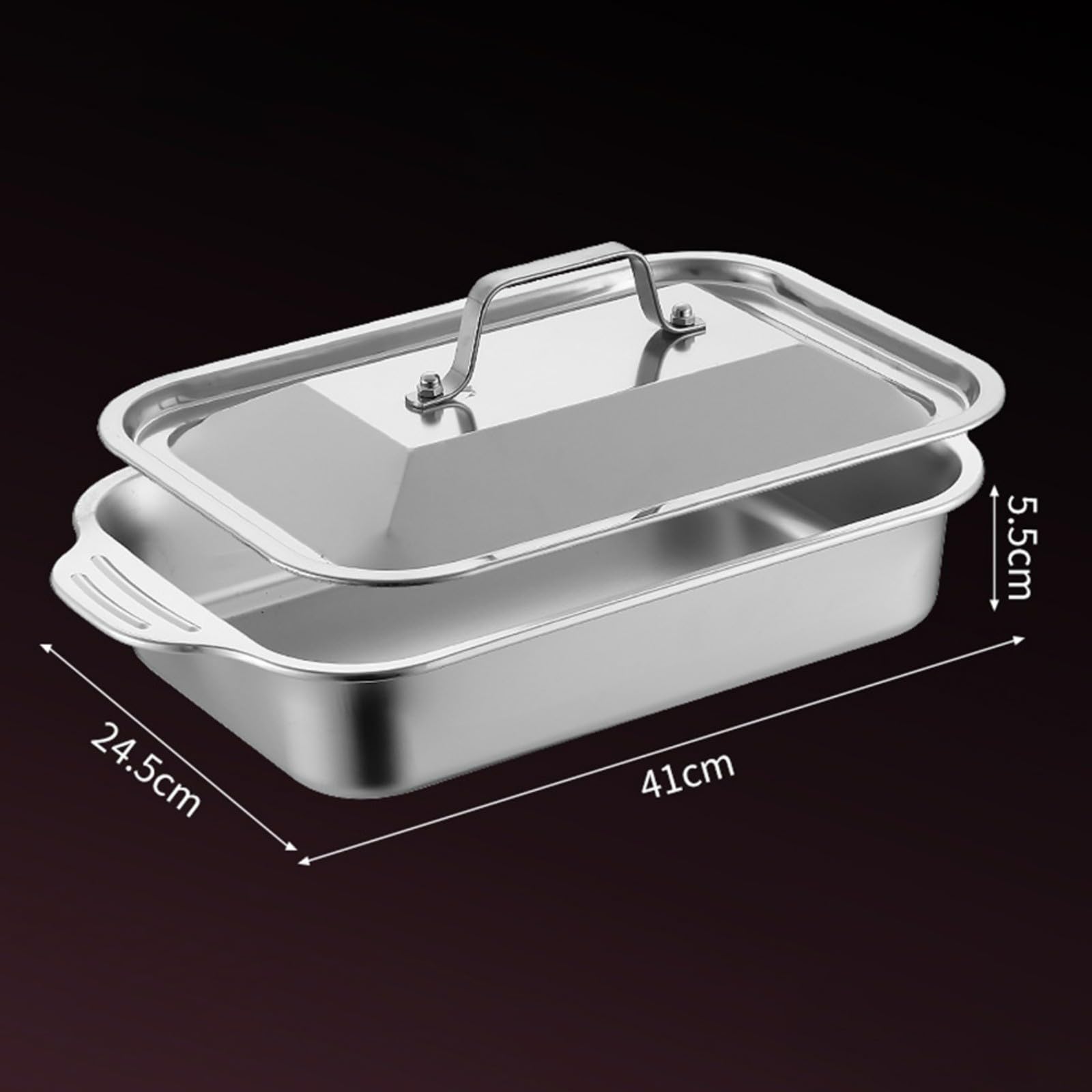 Teglia da forno in acciaio inox con coperchio, 45,7 x 28,7 cm, con manici freddi al tatto, per torte, brownie, lasagne, casseruole e arrosti (41)