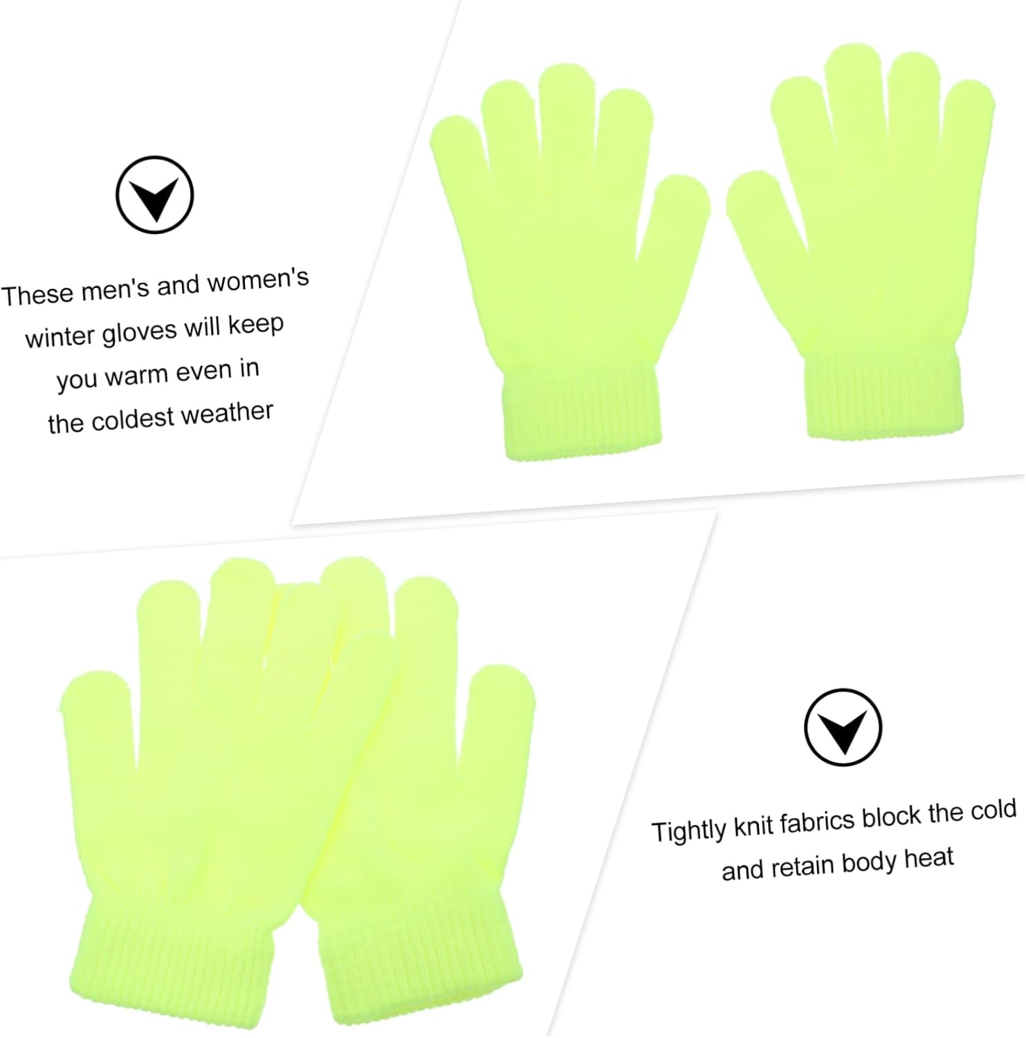 Holibanna 4 Pairs Winter Warm Knitted Gloves for Hiking Outdoor Fluorescent Yellow Safety Gloves Breathable Comfortable Cold Weather Accessory for Cycling Walking Skiing