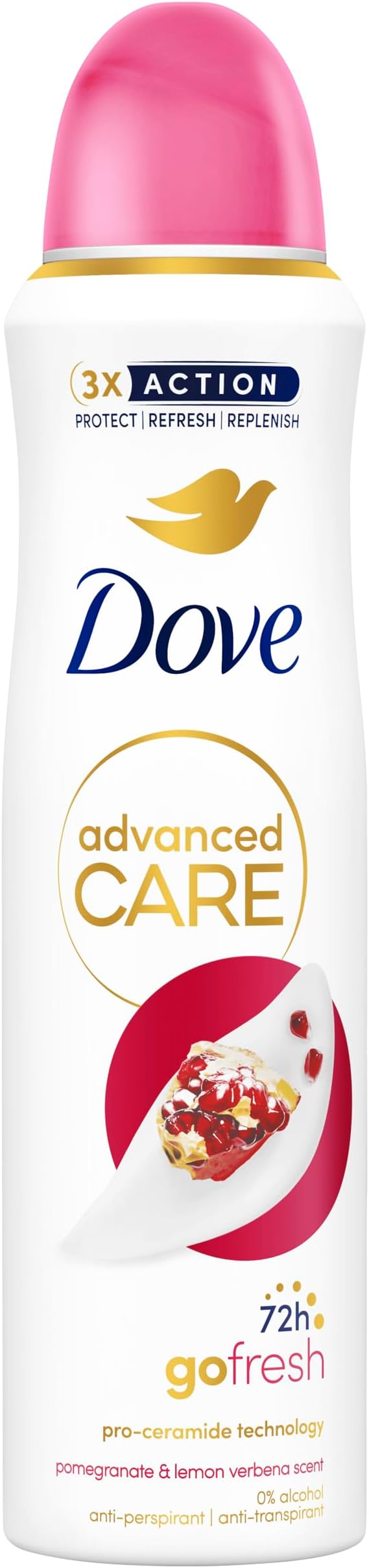 Advanced Care Go Fresh Pomegranate & Lemon Verbena Scent Anti-Perspirant Aerosol Women's Deodorant Spray with Pro-Ceramide technology for 72 hour protection against sweat and odour 150 ml
