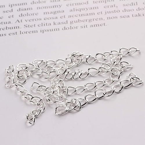 Miniatura 4 de 100 cadenas extensoras de plata para hacer joyas, cadena de extensión extraíble de acero inoxidable para hacer collares, pulseras, tobilleras,