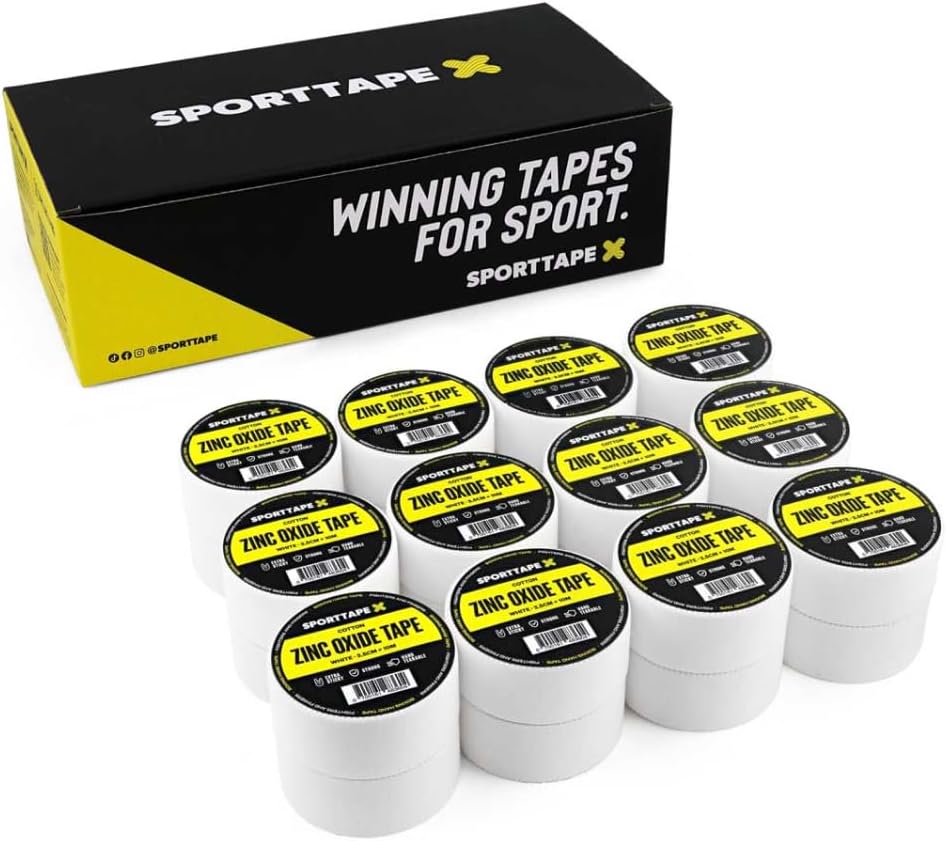 24 Rolls - SPORTTAPE Zinc Oxide Tape - 2.5cm x 10m - Wrist & Finger Tape | Boxing Tape, Wrist & Hand Wrap | Sports Strapping Tape, Athletic Tape for Rugby, Football, Rowing, Volleyball