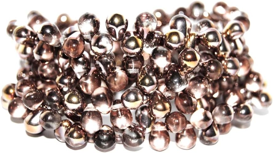 600 pcs Pear Drop Pressed Glass Beads, Black Ab (23980 Ab), Glass, Czech Republic, Size 4 x 6 mm (0.16 x 0.24 in)