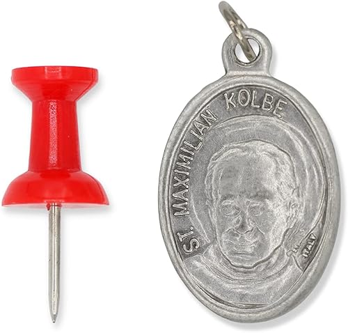 Miniatura 4 de Paquete a granel de 5 medallas de San Maximiliano Kolbe Medalla de 1 pulgada de plata oxidada, San Maximiliano Kolbe para collar, medallas para