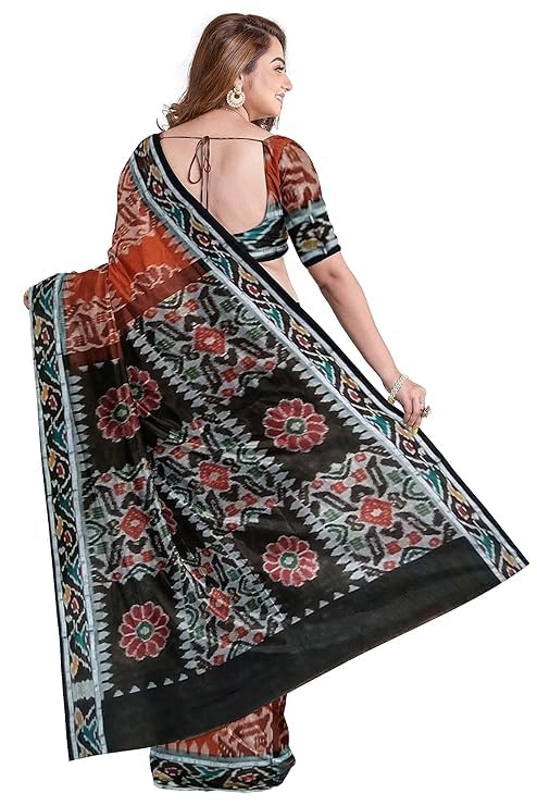 Image of Ikat Women's Cotton Saree, Handmade Pure Cotton Khandua Saree, Ikkat Orissa Traditional Handloom Saree without Blouse