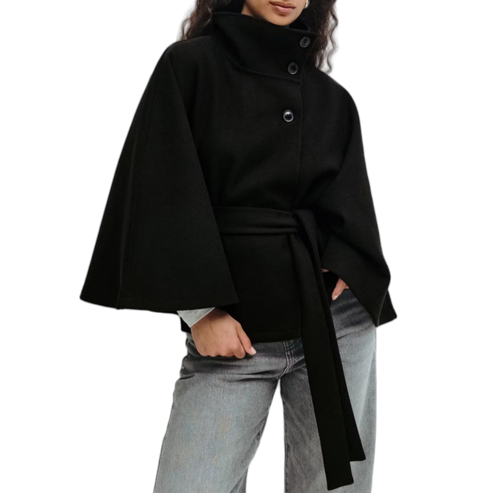 Generisch Poncho à manches chauve-souris pour femme - Manteau d'hiver épais et chaud - Rétro - Élégant - Manteau court