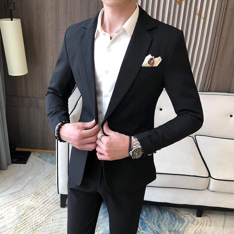 Generic(Jackets + Pants) Solid Color One Button Suit Groom Weddings Suits Men Dress Suit Dinner Party Prom Suit Formal Business Men