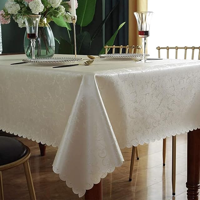 DARUITE Table Cloth,Wipeable Table Cloth Rectangle, Plastic Wipe Clean Tablecloth Rectangular Table Cover for Outdoor, Dining Room, Parties, Garden(Cream Beige 55" x 78.7"(140 x 200 cm)