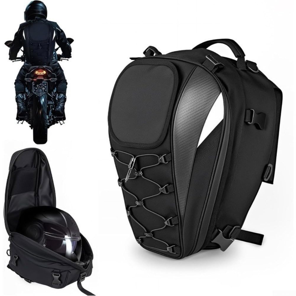 Riflettente Moto Tail Bag Nero Impermeabile | Dimensioni 43,2 x 29 x 20,1 cm, peso leggero 500 g, si adatta alla maggior parte delle biciclette, spostamenti quotidiani