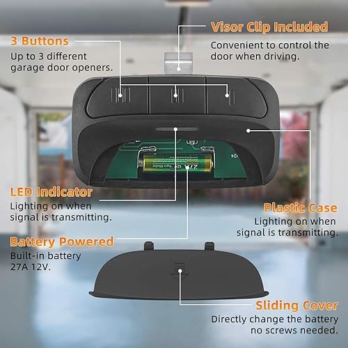 Miniatura 9 de X X-HOUSE Control remoto para puerta de cochera compatible con abridores de puerta Chamberlain, Liftmaster, Craftsman, Linear, etc. de botón de