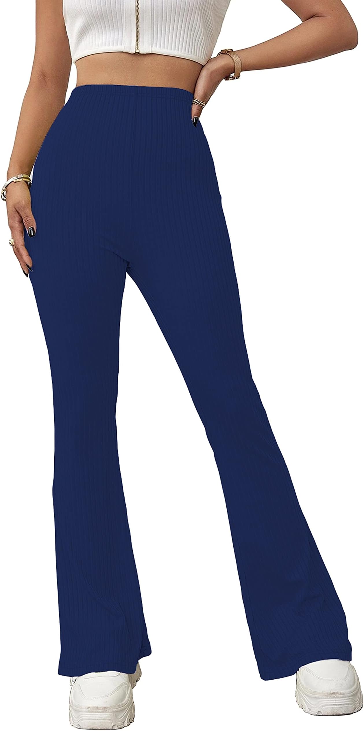 Navy Blue Women's Yoga Dress Pants Stretchy Work Slacks Business Casual Office Straight Leg/Boot-Cut Elastic Waist Regular Fit Trouser Pant (Pant 57 N Blue M)