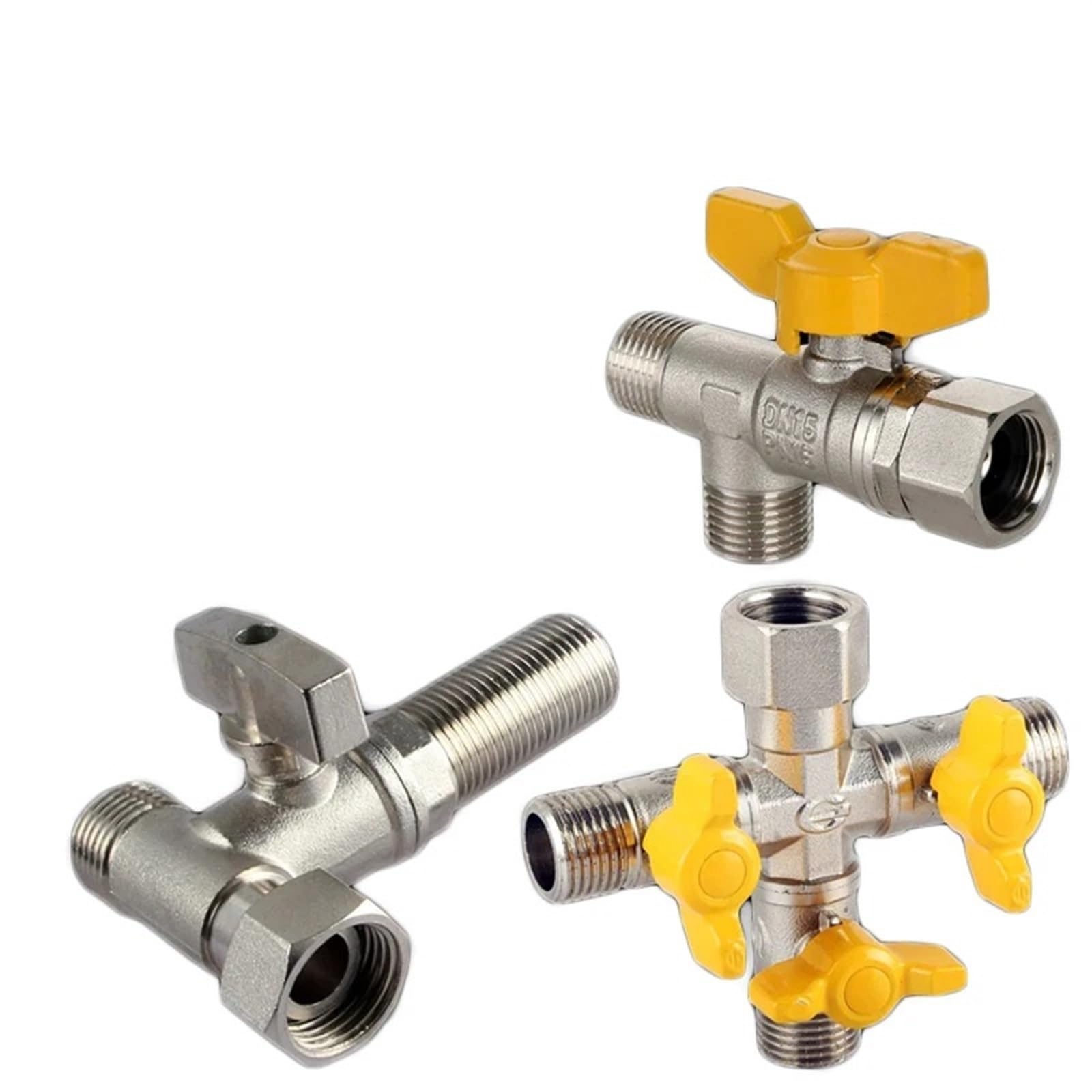 DN15 Copper Valve Switch, Connector Washer Bypass Water Pipe Three Way and Four with Tap Connector(3)