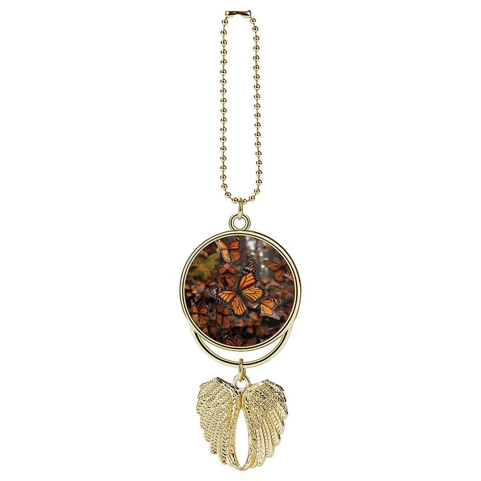 Monarch Butterflies Car Pendant Rear View Mirror Hanging Ornament Auto Metal Charm for Aesthetic Interior Decor. Lucky Car Accessories Cute Funny Hanging Decor for Car Truck