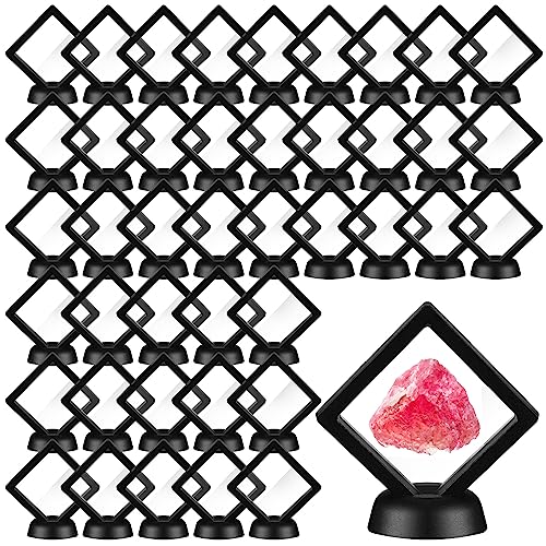 60 Pcs 3D Floating Display Case PE Film Jewelry Storage Box Coins Display Frame Holder Stands for Antique Challenge Coins, Medallion Shells Gems Rocks Pins (Black,2.76 Inch)
