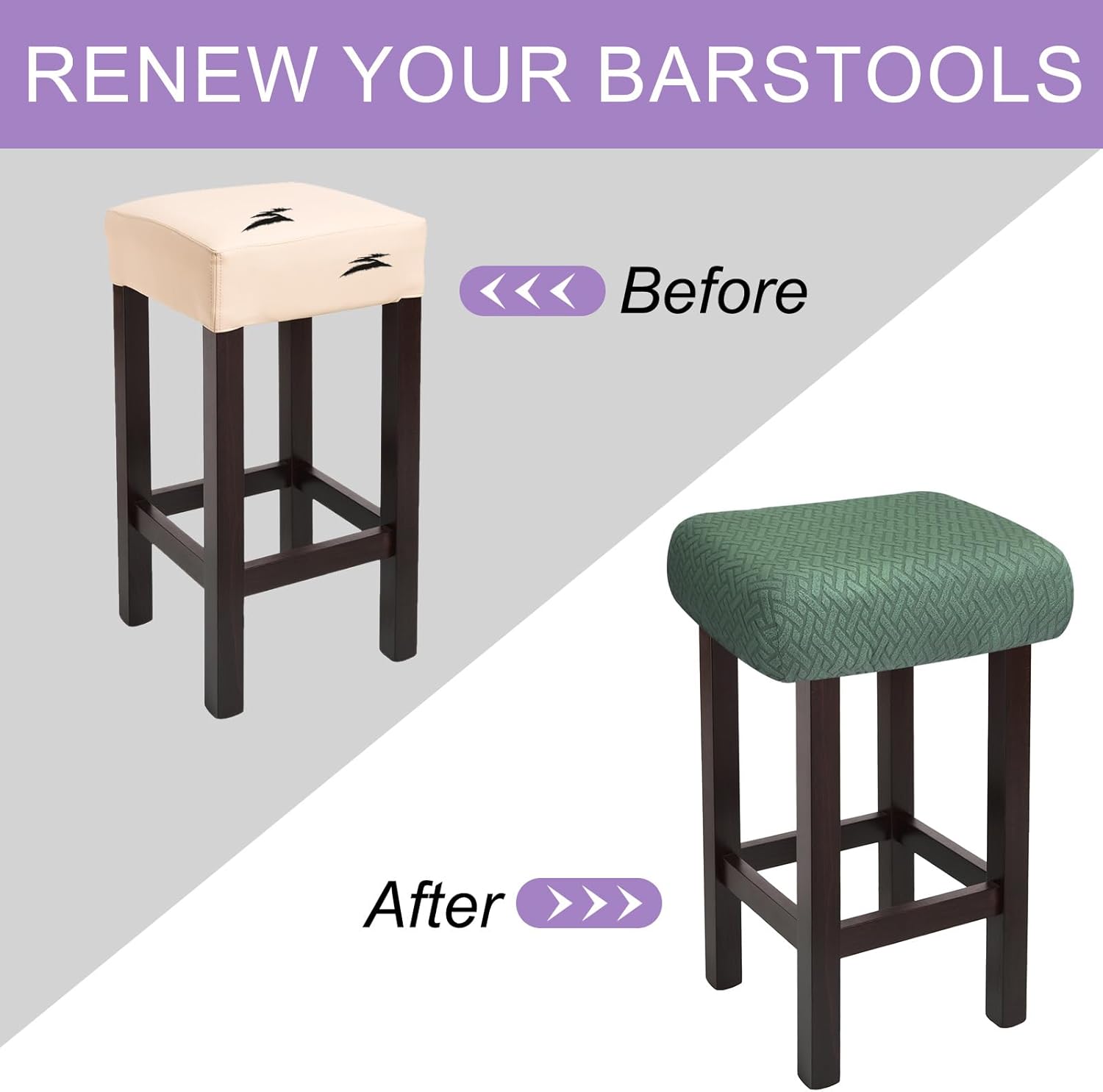 uxcell 4pcs Stool Covers Rectangle, Bar Stool Covers Saddle Seat Cover for Wooden Metal Bench Chair Green