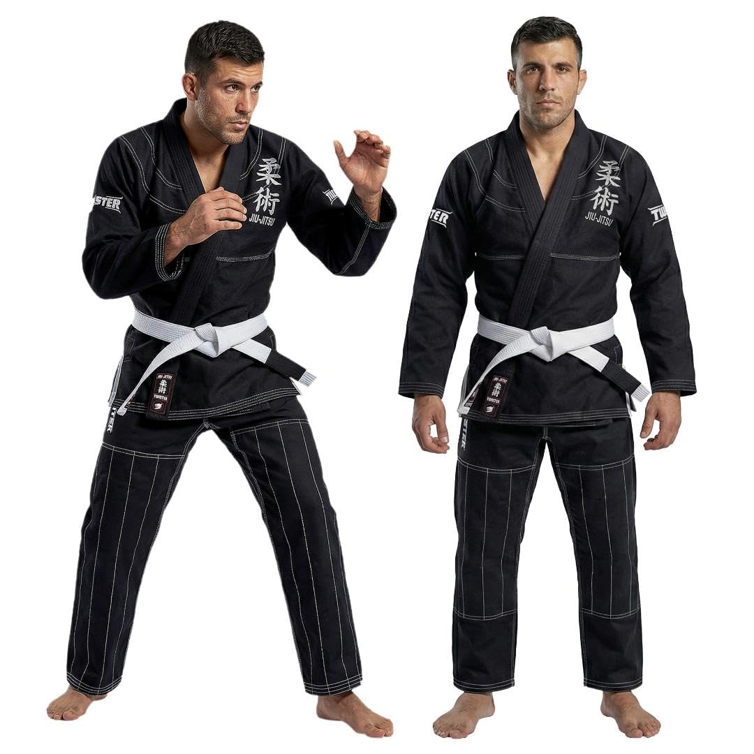 Twister Contest 2.0 Brazilian Jiu Jitsu Gi | Jiu Jitsu Uniform | BJJ Gi | Lightweight Preshrunk Fabric | Comes With FREE Belt (Black, A3)