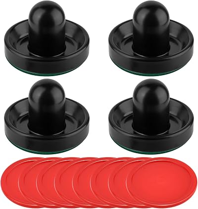 Coopay Air Hockey Pushers and Pucks, Air Hockey Paddles, Goal Handles Paddles Replacement Accessories for Game Tables (4 Striker, 8 Red Puck Pack)