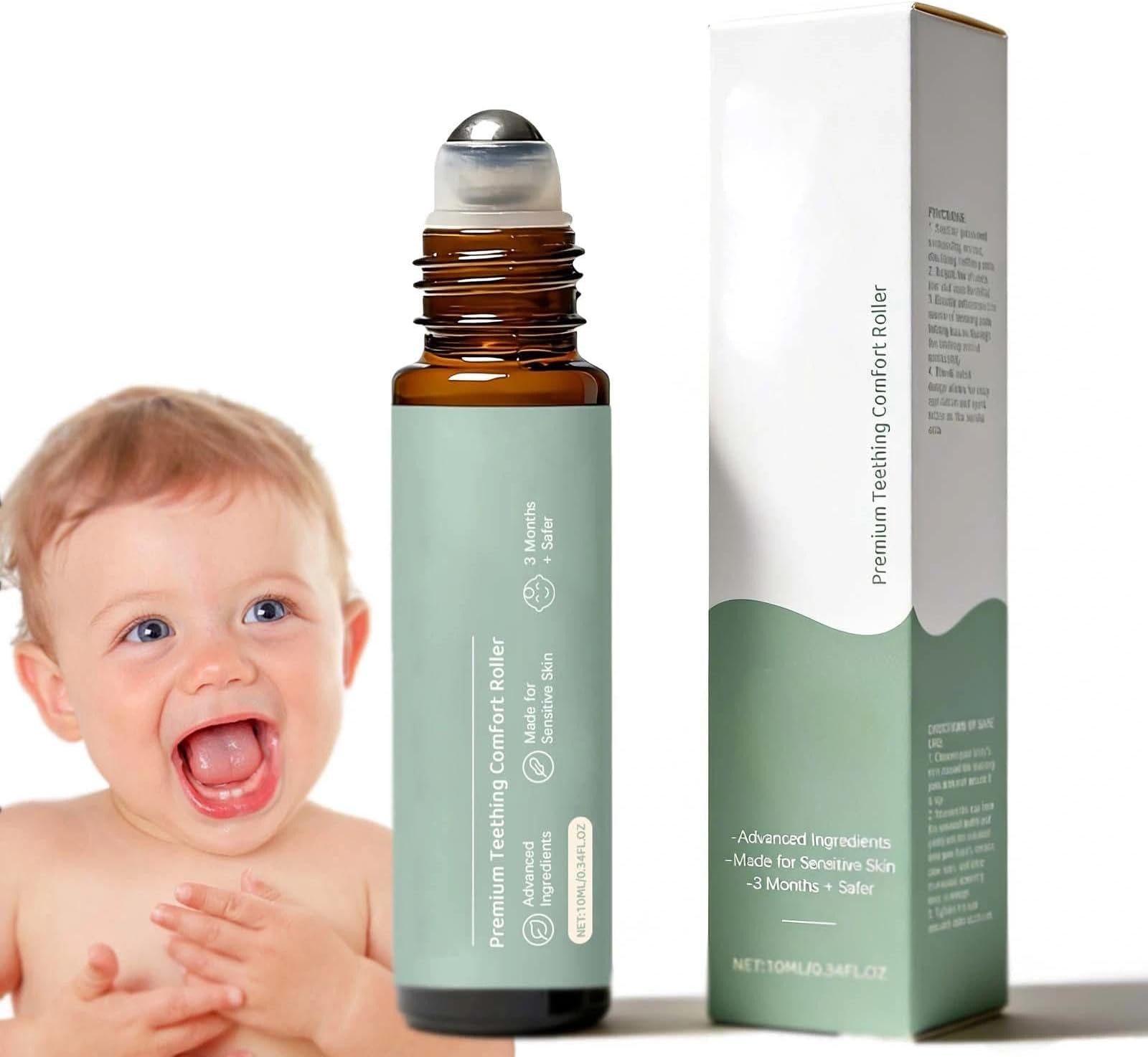 Mamas Teether Teething Relief Roller, All-Natural Essential Oil Massage Roll-On, Gentle Pain Relief for Babies, 1PCS