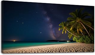 24"x 48" Canvas Wall Art Stunning Night Beachscape Milky Way Palm Trees Framed Pictures Painting Prints Large Wall Art for Living Room Bedroom Abstract Home Wall Decor Artwork