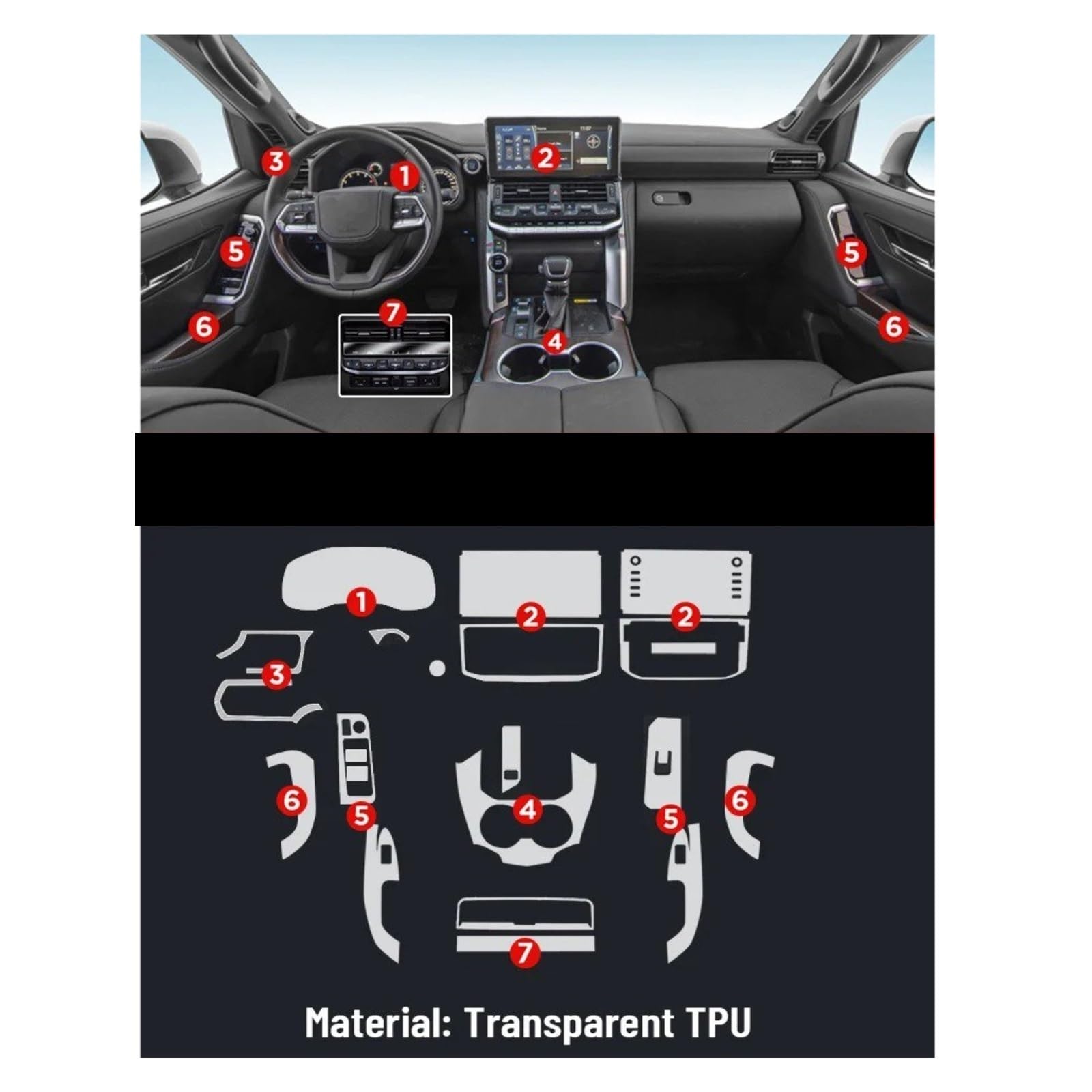 Navigation Schutzfolie Für TOYOTA Für LAND Für CRUISER 2022 2023 2024 Anti-scratch Auto Interior Center Konsole Media Dashboard Navigation TPU Schutz Film(LHD)